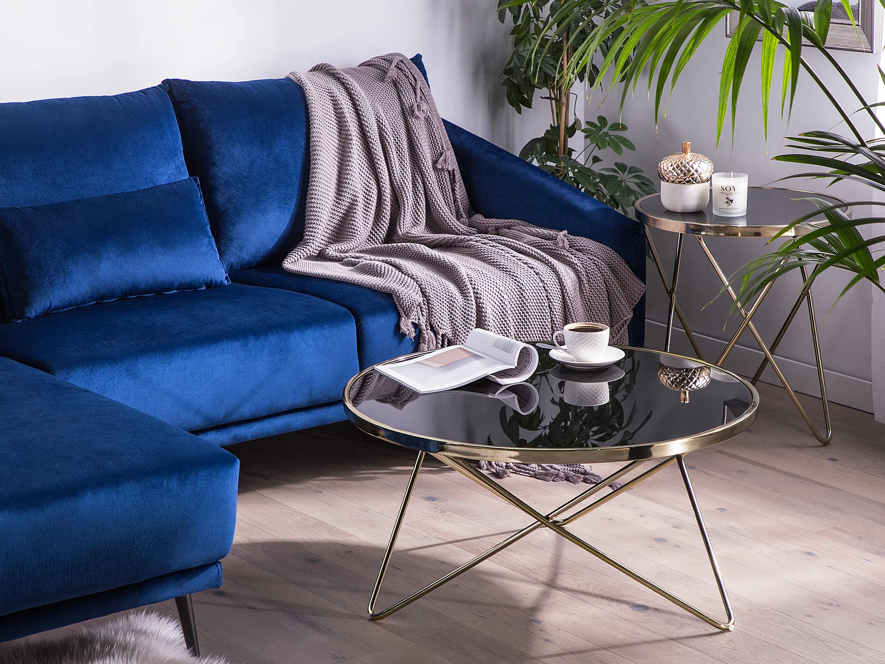 Couchtisch MERIDIAN Sicherheitsglas Schwarz / Gold_758948