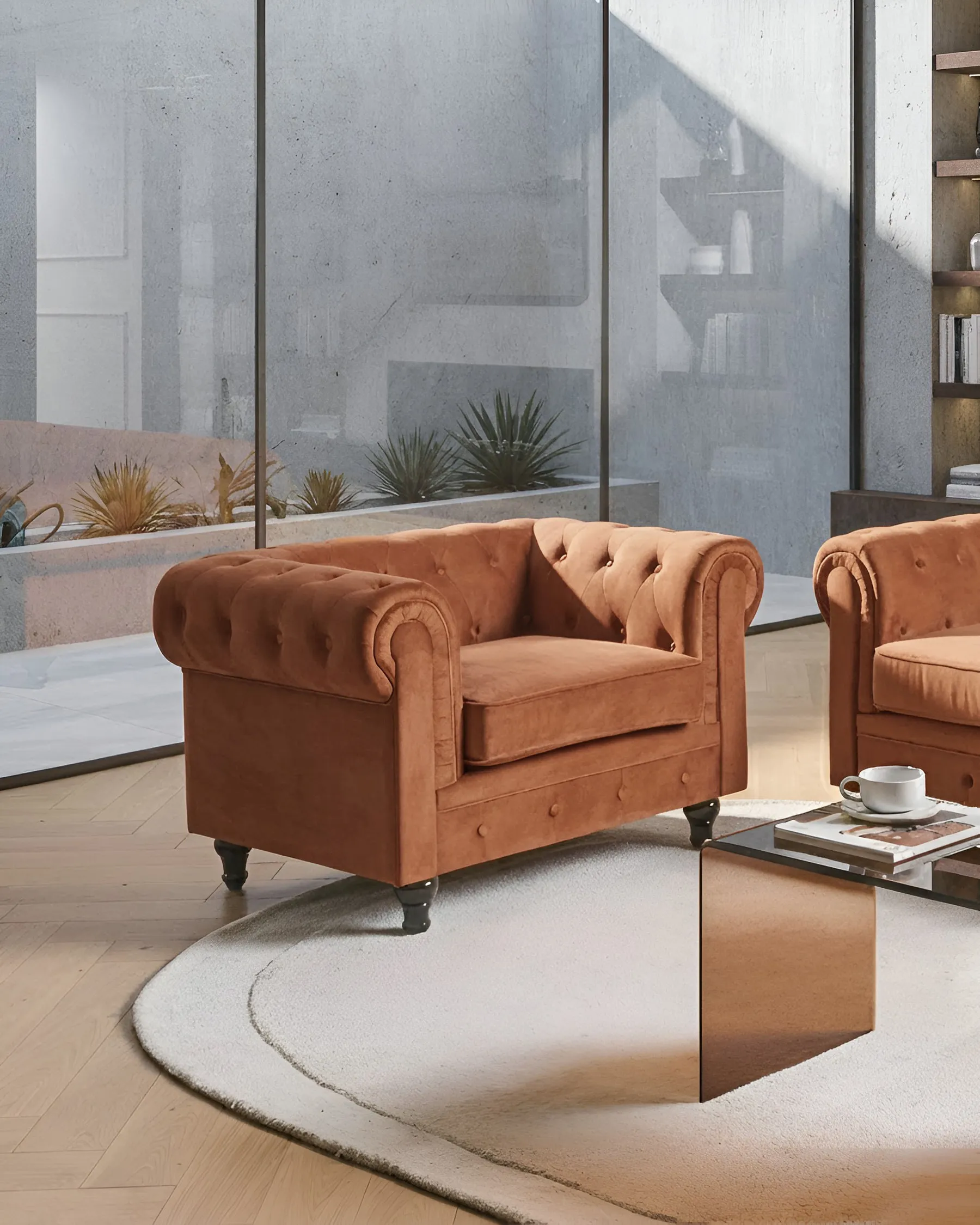 Armchair CHESTERFIELD Velvet Golden Brown_1033555