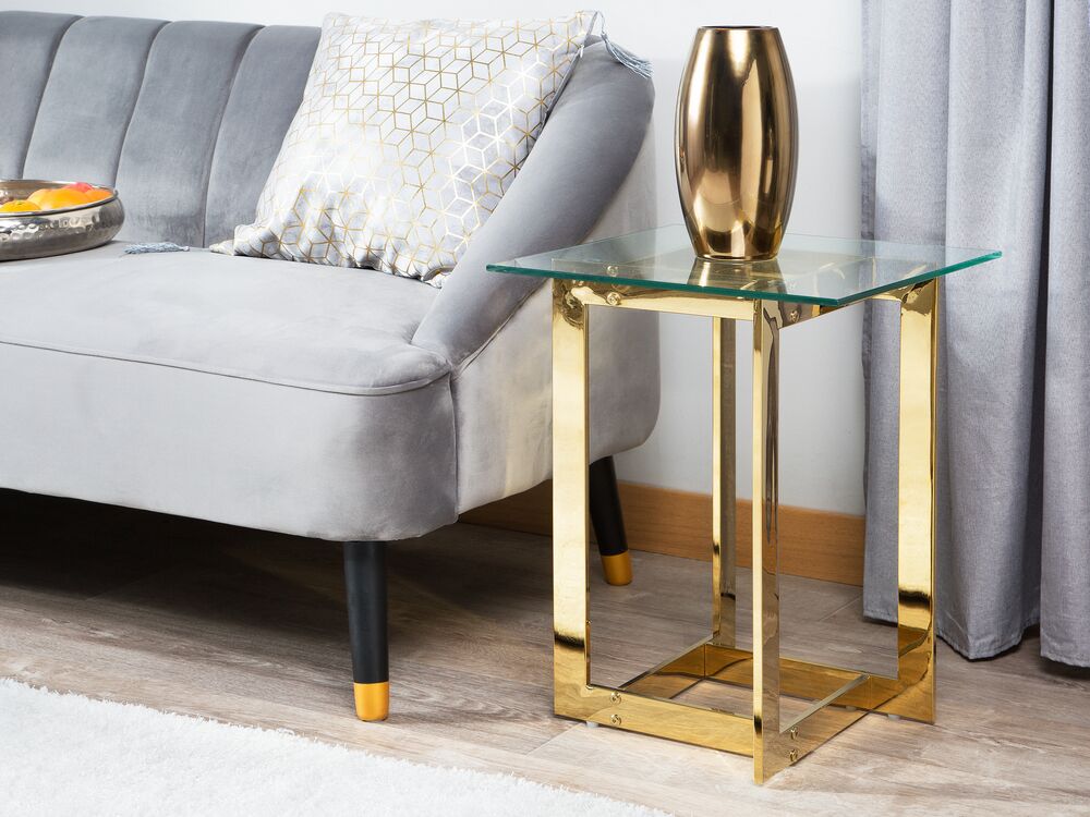 Side Table CRYSTAL Tempered Glass Gold