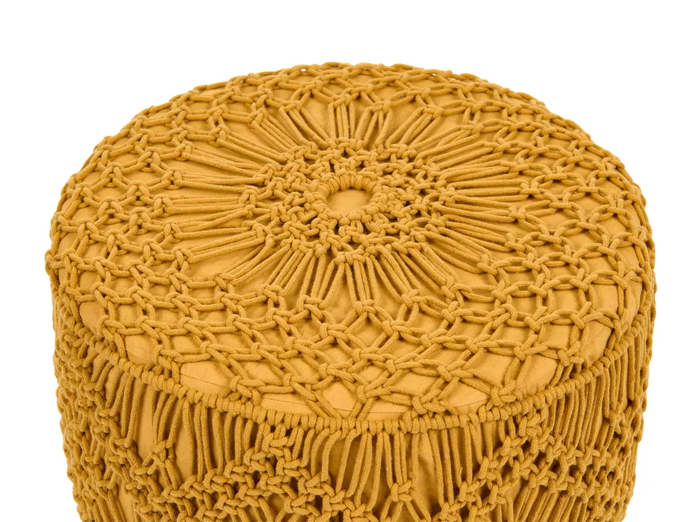 Footstool Macramé MANZAI Cotton Mustard_1135928
