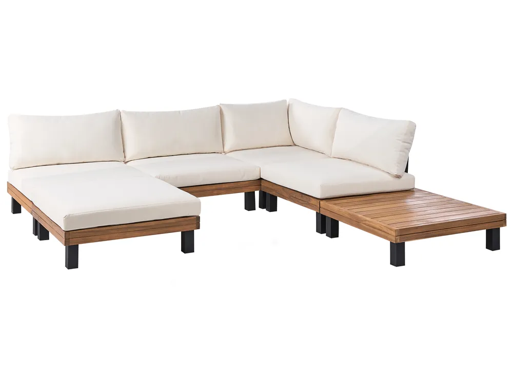 Garten Ecksofa mit Tisch 5-Sitzer FRAZZANO zertifiziertes Akazienholz Cremeweiß_1028729