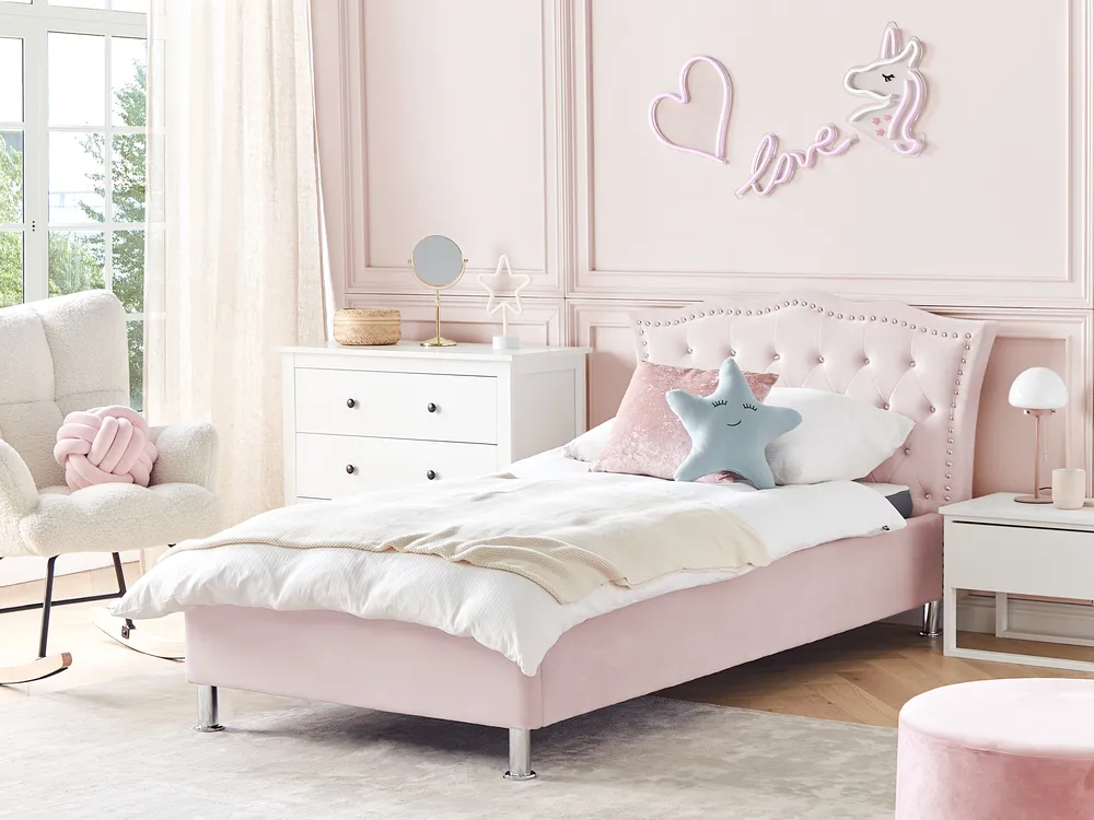 Bett mit Stauraum METZ Samtstoff Pastellrosa 90 x 200 cm