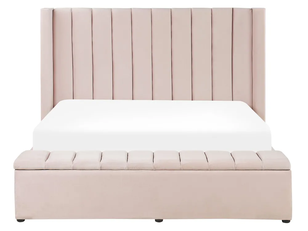 Bett mit Stauraumbank NOYERS Samtstoff Pastellrosa 160 x 200 cm_796501