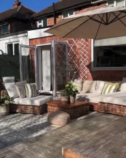 Lounge Set mit Tisch 4-Sitzer VARALLO modular Rattan Naturfarben linksseitig_1175083