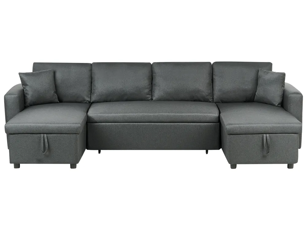 U-förmiges Schlafsofa 5-Sitzer SOMMEN mit Stauraum Stoff Dunkelgrau