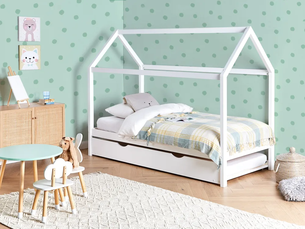 Kinderbett mit Ausziehbett Kiefernholz CRILLON 90 x 200 cm Weiß