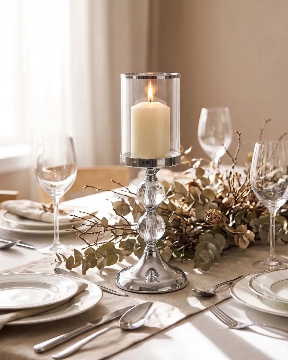 Kerzenständer COTUI 36 cm Glas Silber_1093497