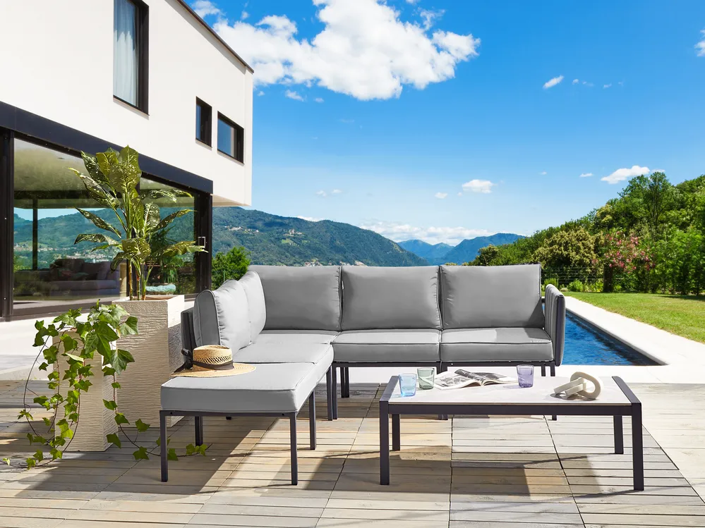 Lounge Set mit Tisch 5-Sitzer SKALA Metall Dunkelgrau_934668