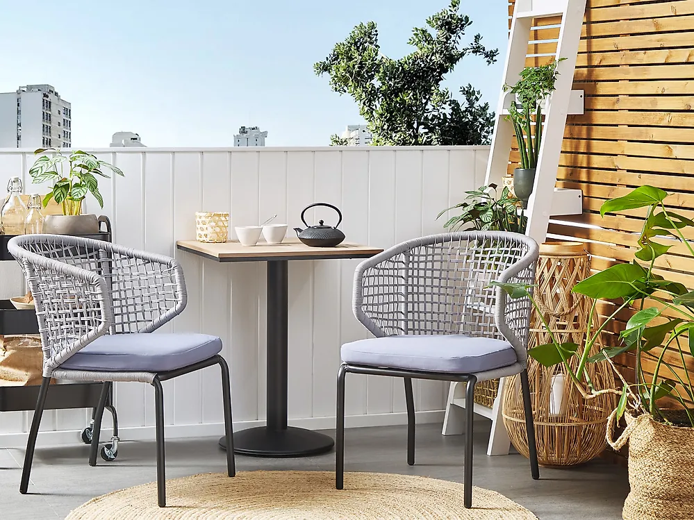 Bistro Set with Cushions PALMI Metal Grey