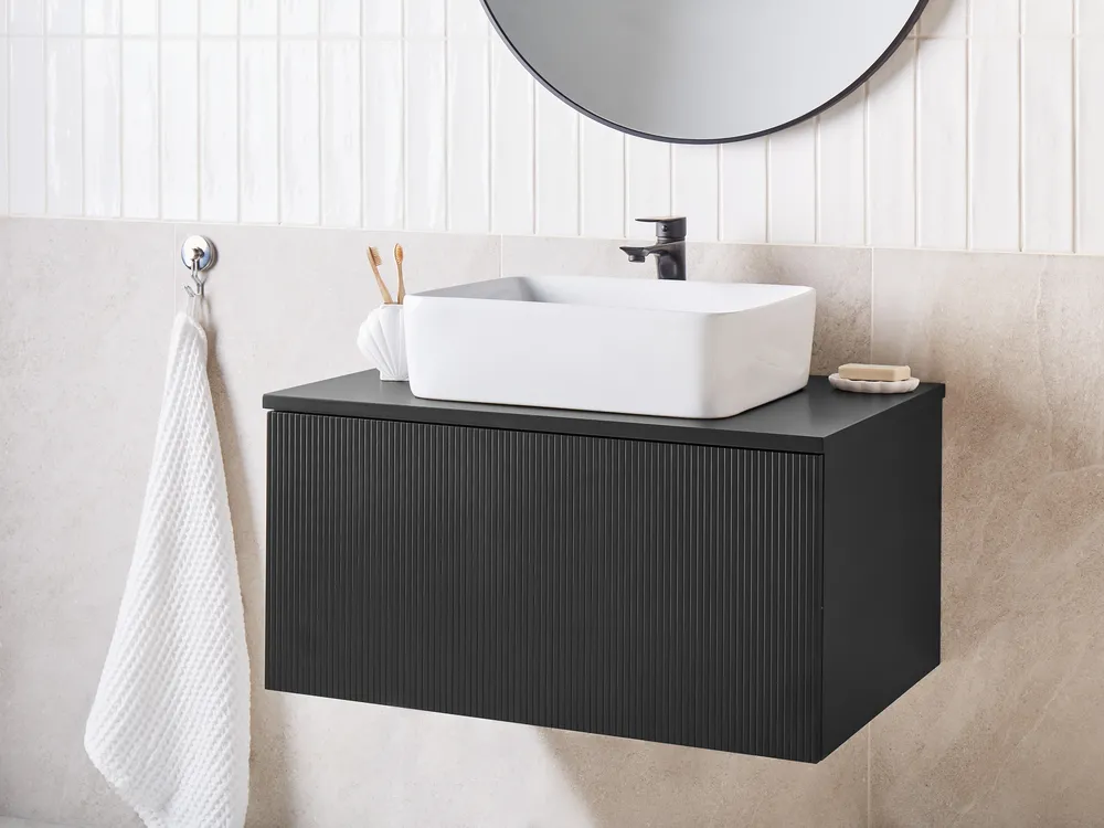 Wandmontierter Waschbeckenunterschrank ALZIRA 80 cm Schwarz