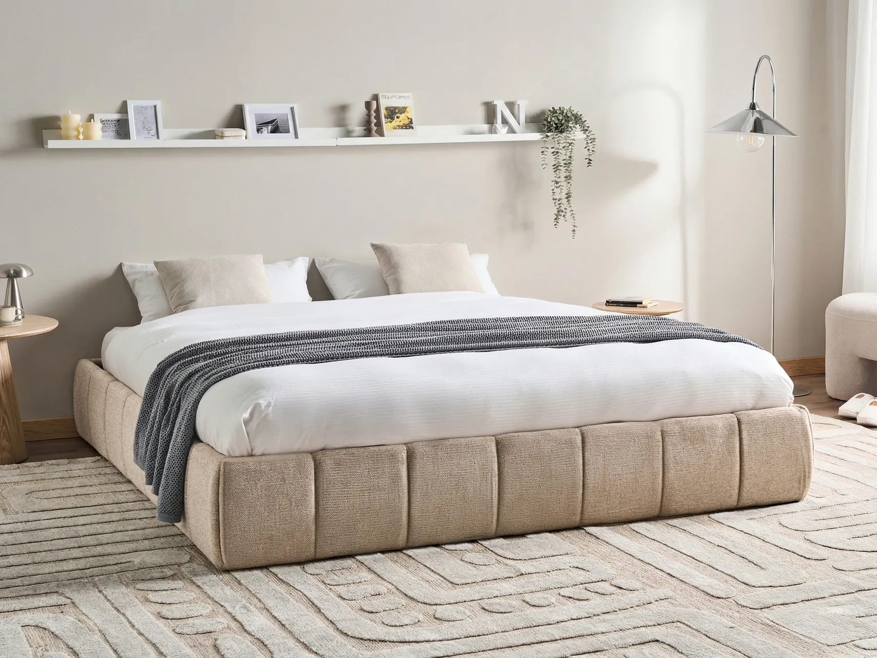 Bett mit Stauraum ohne Kopfteil GENAS Stoff Beige 180 x 200 cm_1070289