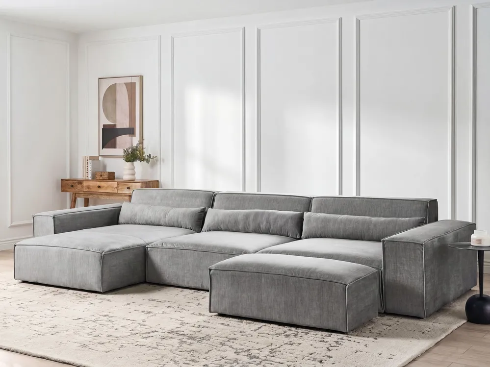 Modul Ecksofa 4-Sitzer HELLNAR mit Ottomane Stoff Grau rechtsseitig