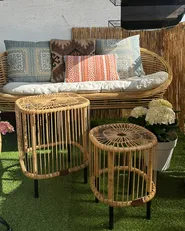 Lounge Set mit Tisch 3-Sitzer MARATEA/CESENATICO Rattan Naturfarben_986736