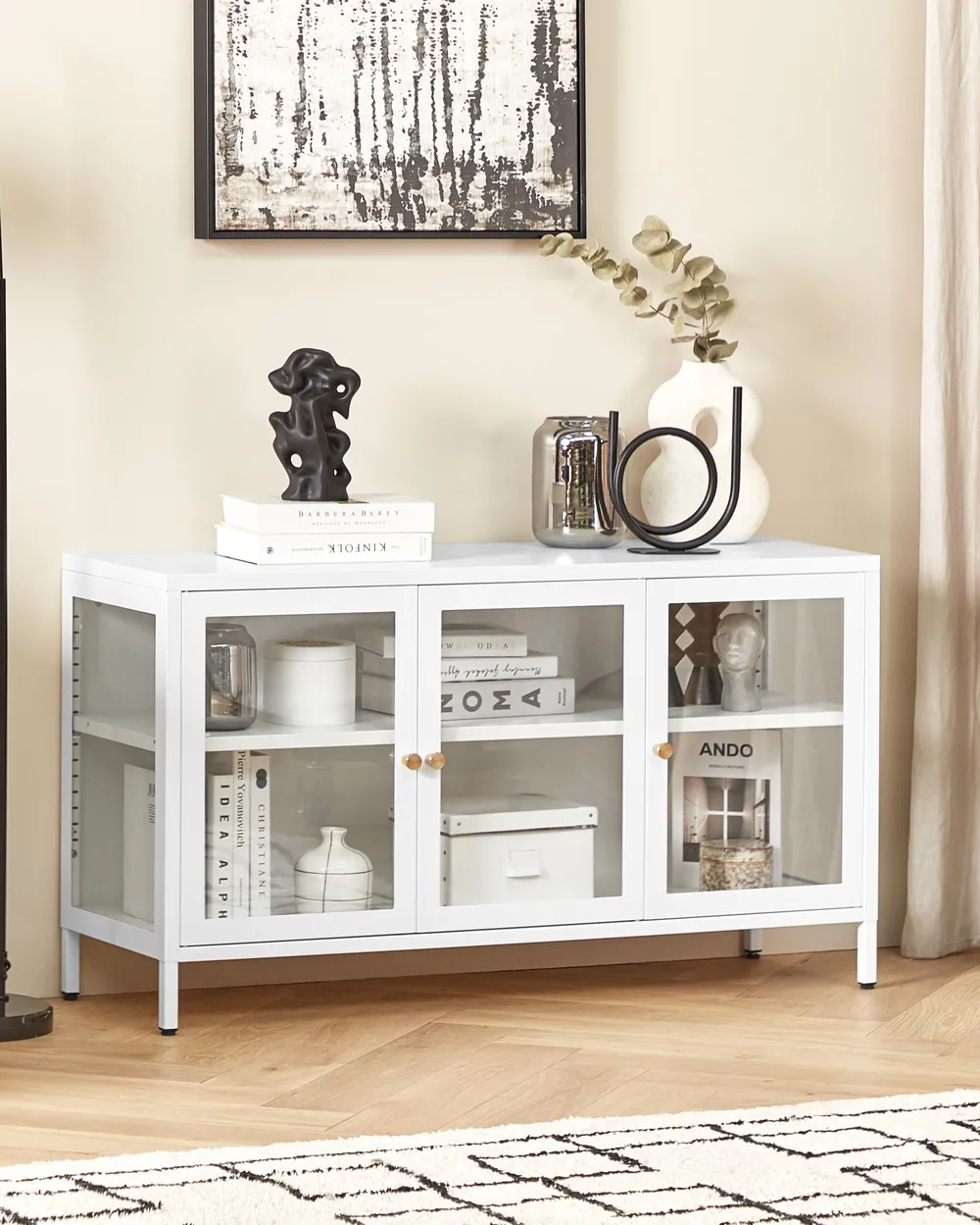 Sideboard mit Glastüren NEWPORT 115 cm Metall Weiß