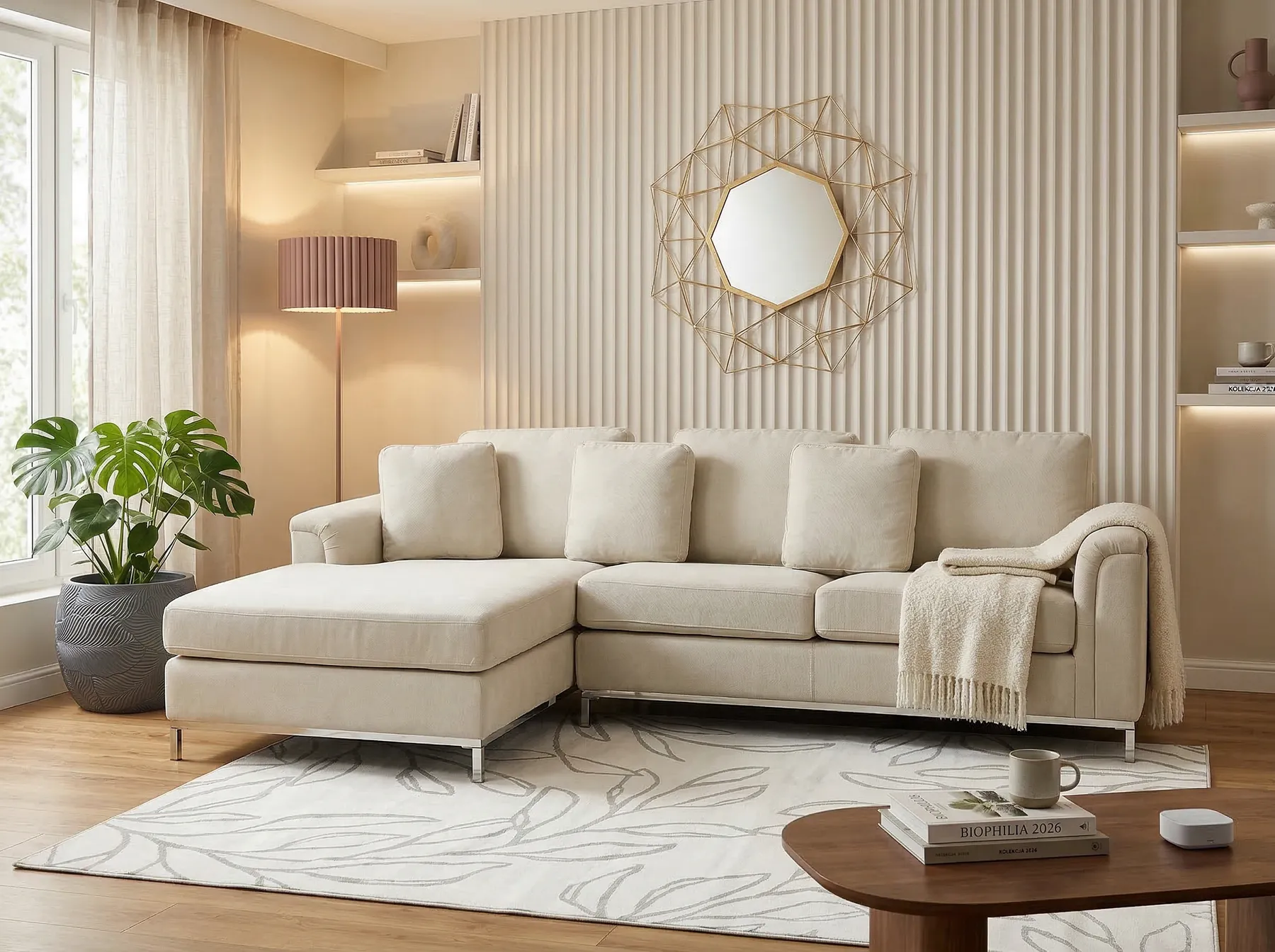 Ecksofa 4-Sitzer OSLO Stoff Beige rechtsseitig_944639
