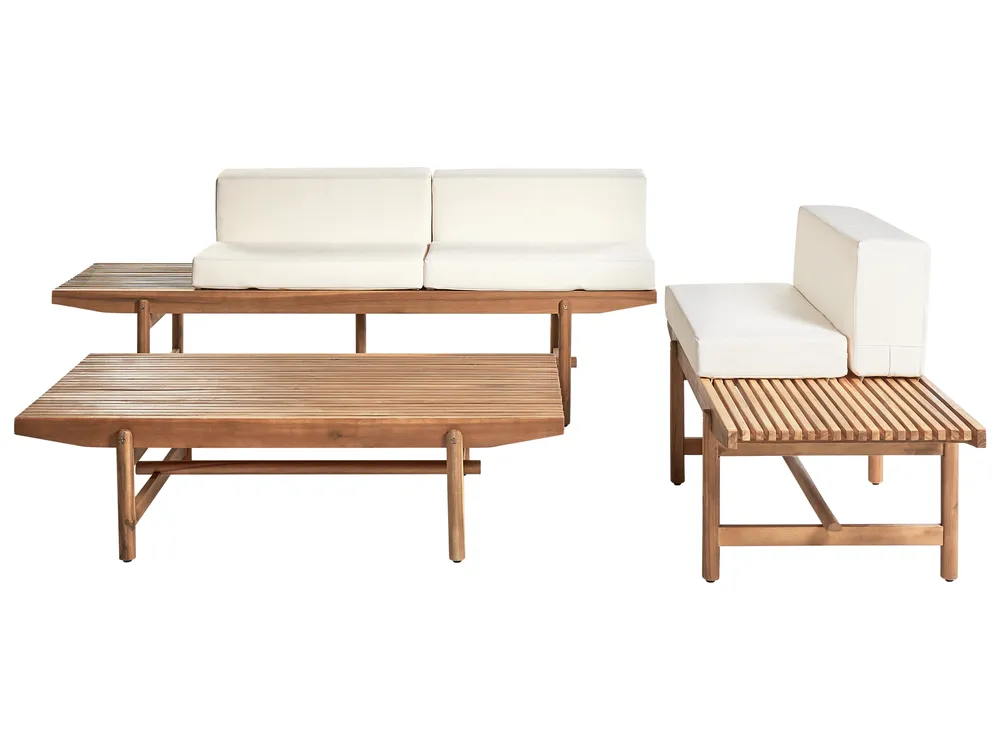 Lounge Set mit Tisch 3-Sitzer GIAVENO Akazienholz Cremeweiß_958689