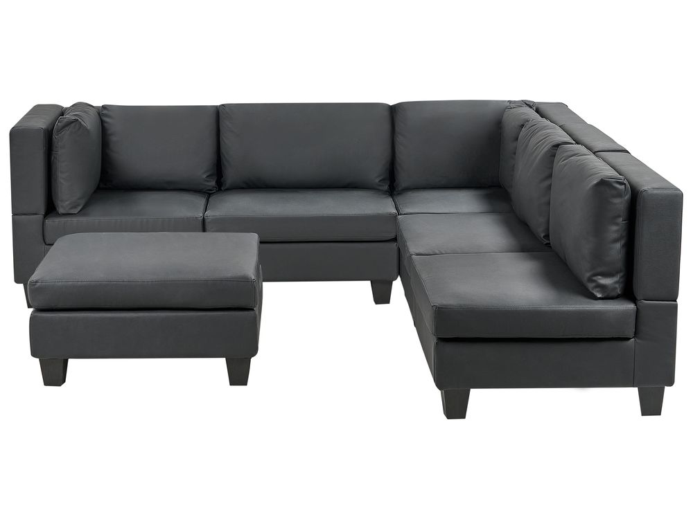 Canapé d'angle modulable 5 places UNSTAD avec ottoman Cuir PU Noir Côté gauche