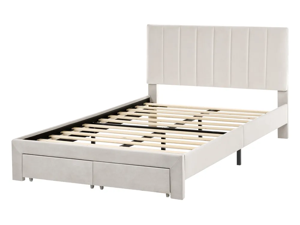 Krevet s ladicama LONZAC Samet Krem bijela 120 x 200 cm_1014742