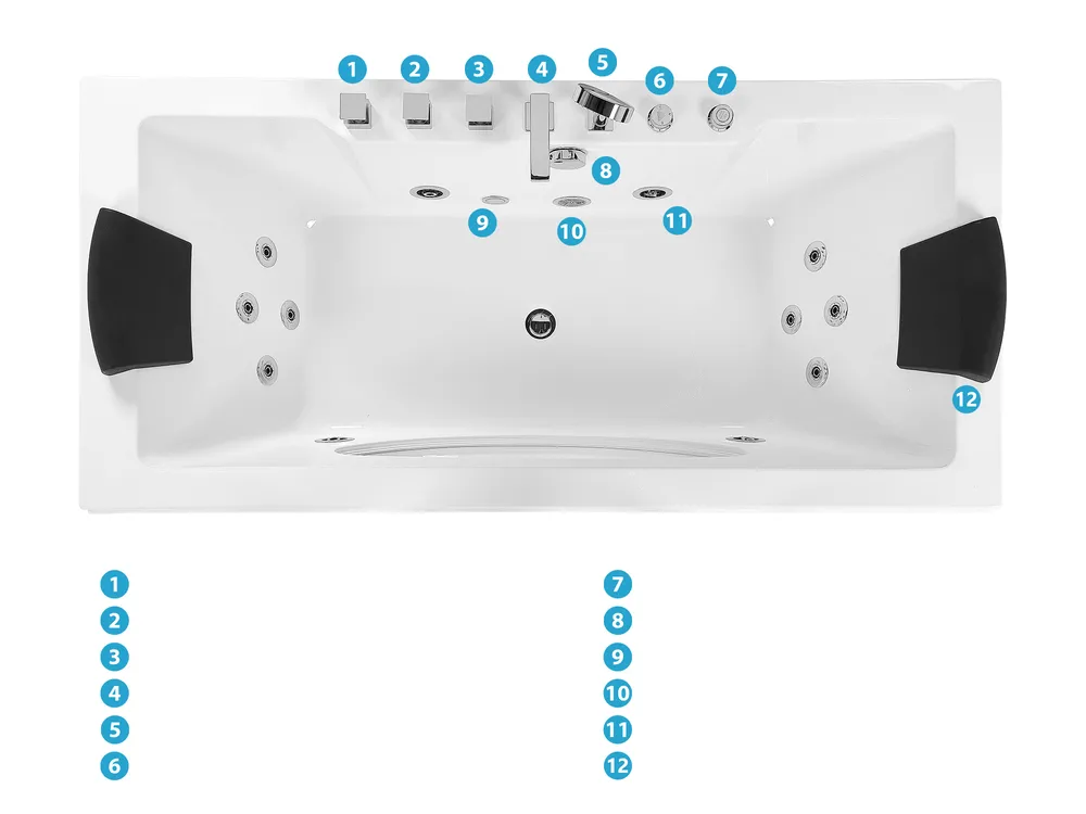 Kotna masažna kad z osvetlitvijo LED HAWES II 180 x 80 cm Bela_808733
