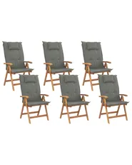 Set mit 6 Stühlen und Sitzkissen JAVA Akazienholz Graphitgrau_791051