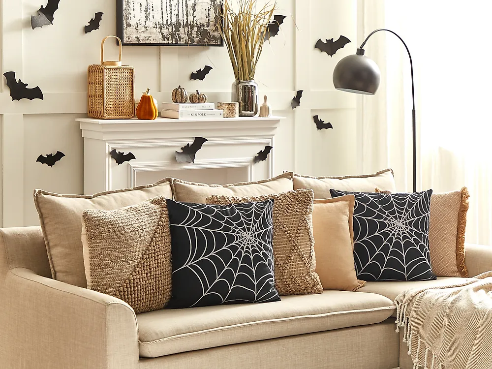 Throw Cushion LYCORIS 45 x 45 cm Velvet Black Abstract Pattern_1183003