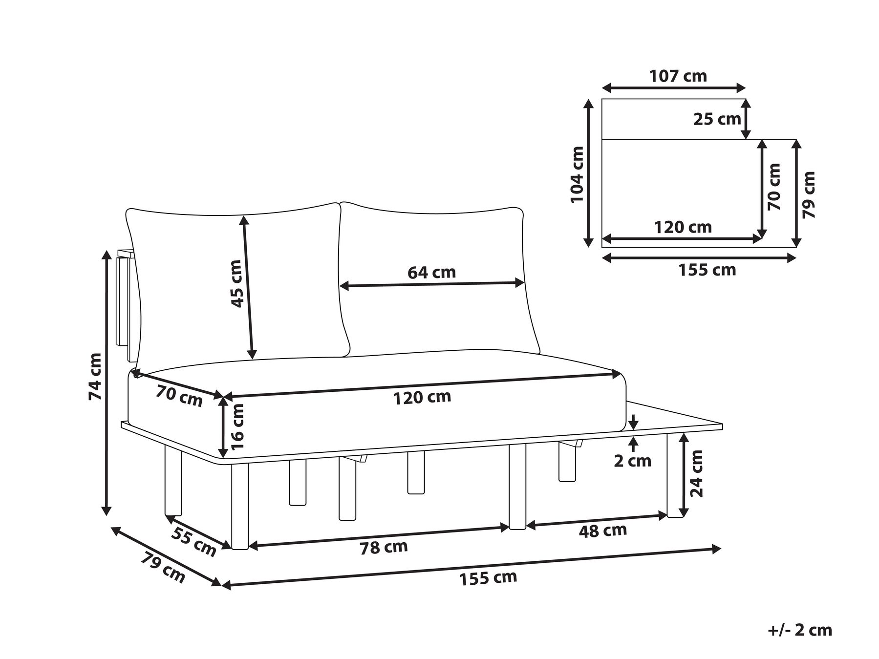 Sofa 2-Sitzer SALO mit Tischen Stoff Blau_932609