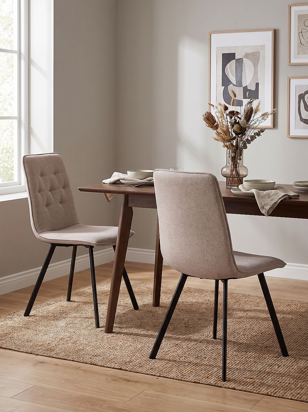 Set of 2 Dining Chairs CARVER Fabric Light Brown