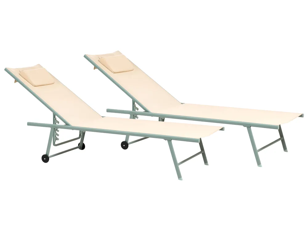 Gartenliege 2er Set SORONI mit Relaxfunktion Metall Beige