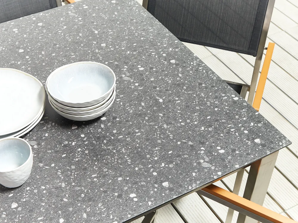 Gartenmöbel Set 6-Sitzer COSOLETO/GROSSETO Sicherheitsglas Granit Optik Schwarz_881574