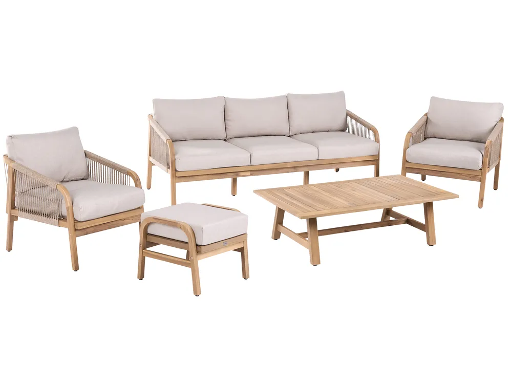 Lounge Set mit Tisch und Ottomane 5-Sitzer SUMBA Akazienholz Hellbraun