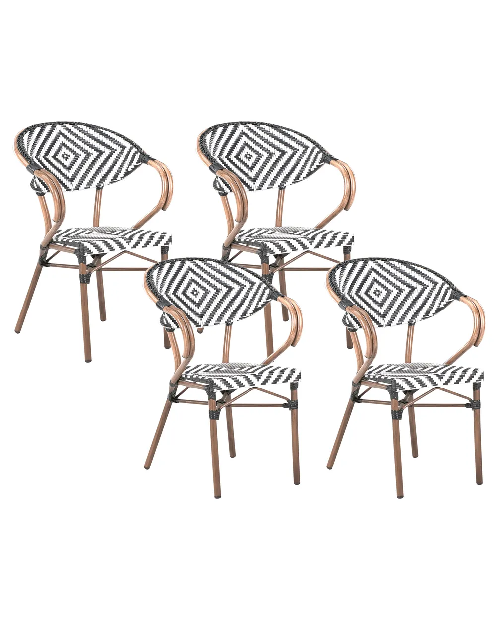 Gartenstuhl 4er Set CASPRI Polyrattan Schwarz / Weiß