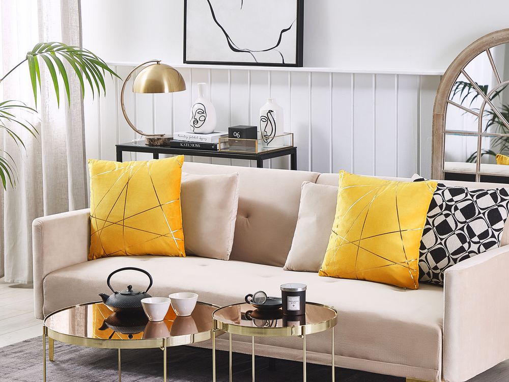 Set of 2 Decorative Cushions PINUS 45 x 45 cm Velvet Yellow Geometric Pattern