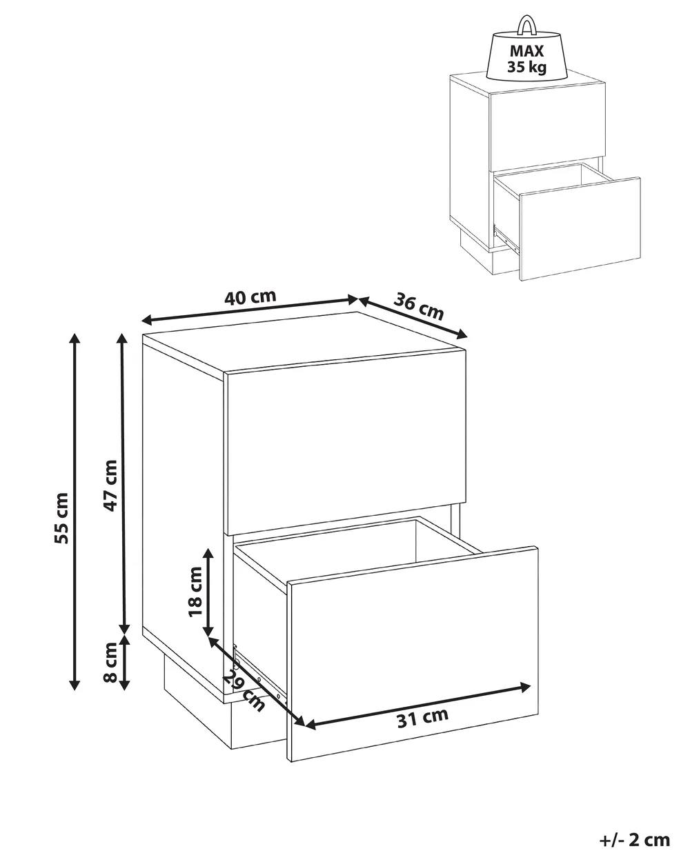 Nachttisch mit 2 Schubladen WOODEND Wurzelholz Optik_1102472
