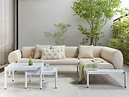 Garten Ecksofa mit Tisch 5-Sitzer RASIGLIA Metall Beige linksseitig_1183611