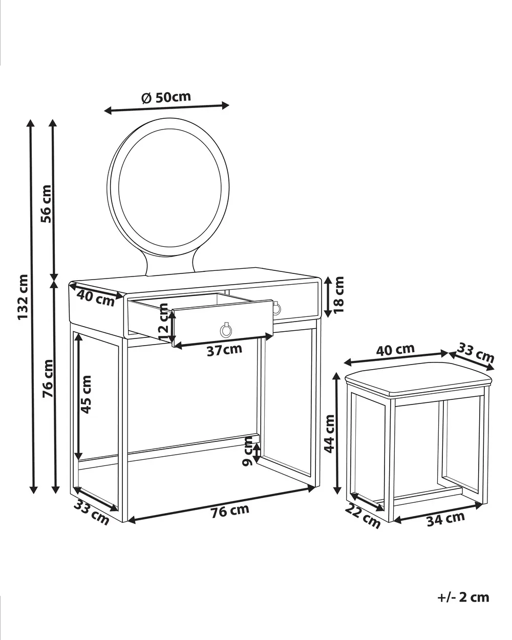 Schminktisch mit Spiegel und Hocker AUXON LED Weiß_1070404
