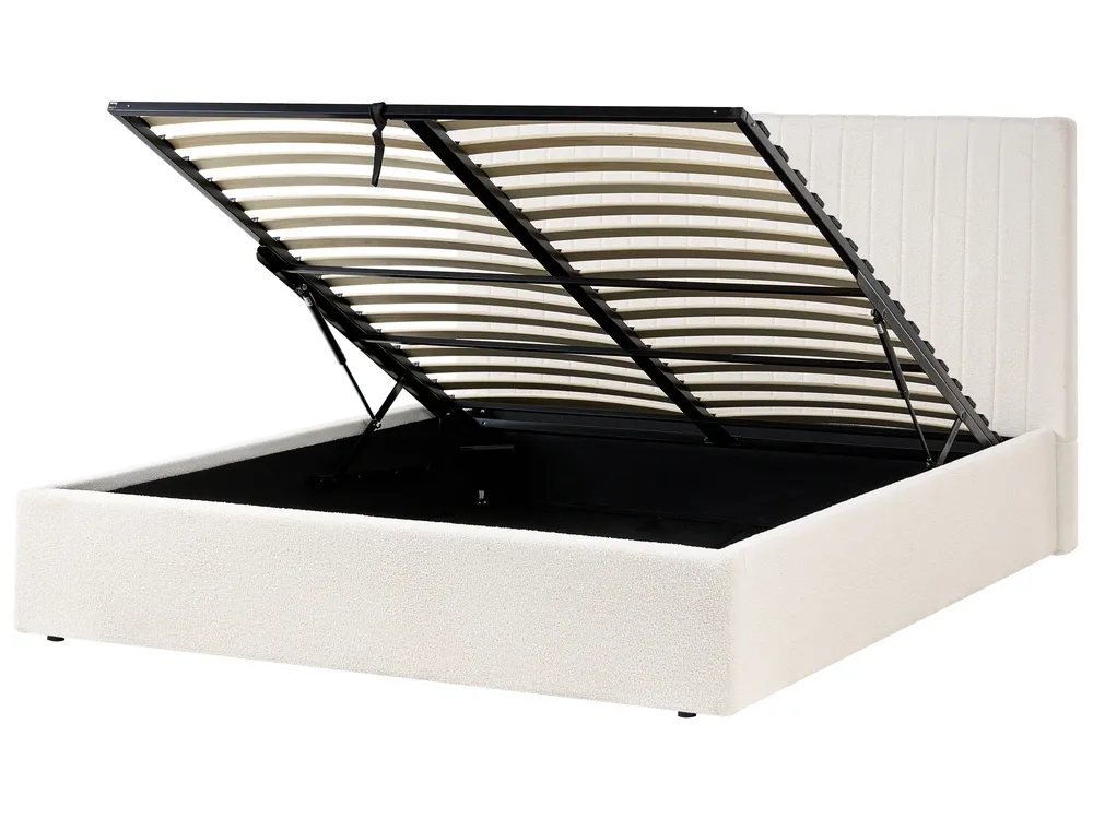 Bett mit Stauraum VION Bouclé Cremeweiß 160 x 200 cm_1042546