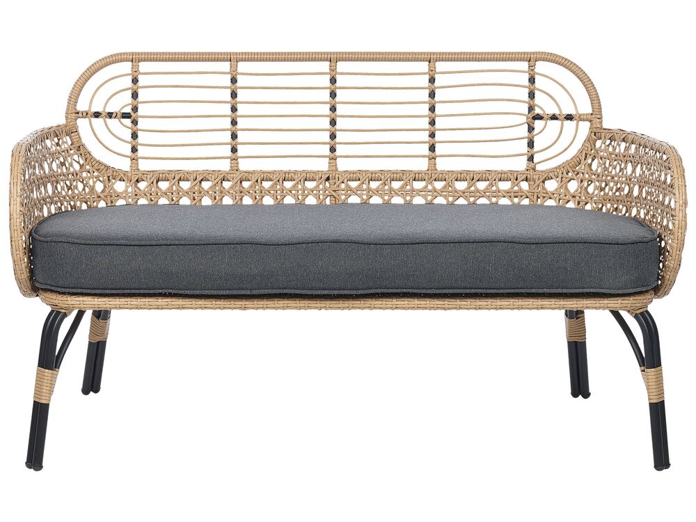 Gartenbank mit Auflage PRATELLO 122 cm Polyrattan Naturfarben