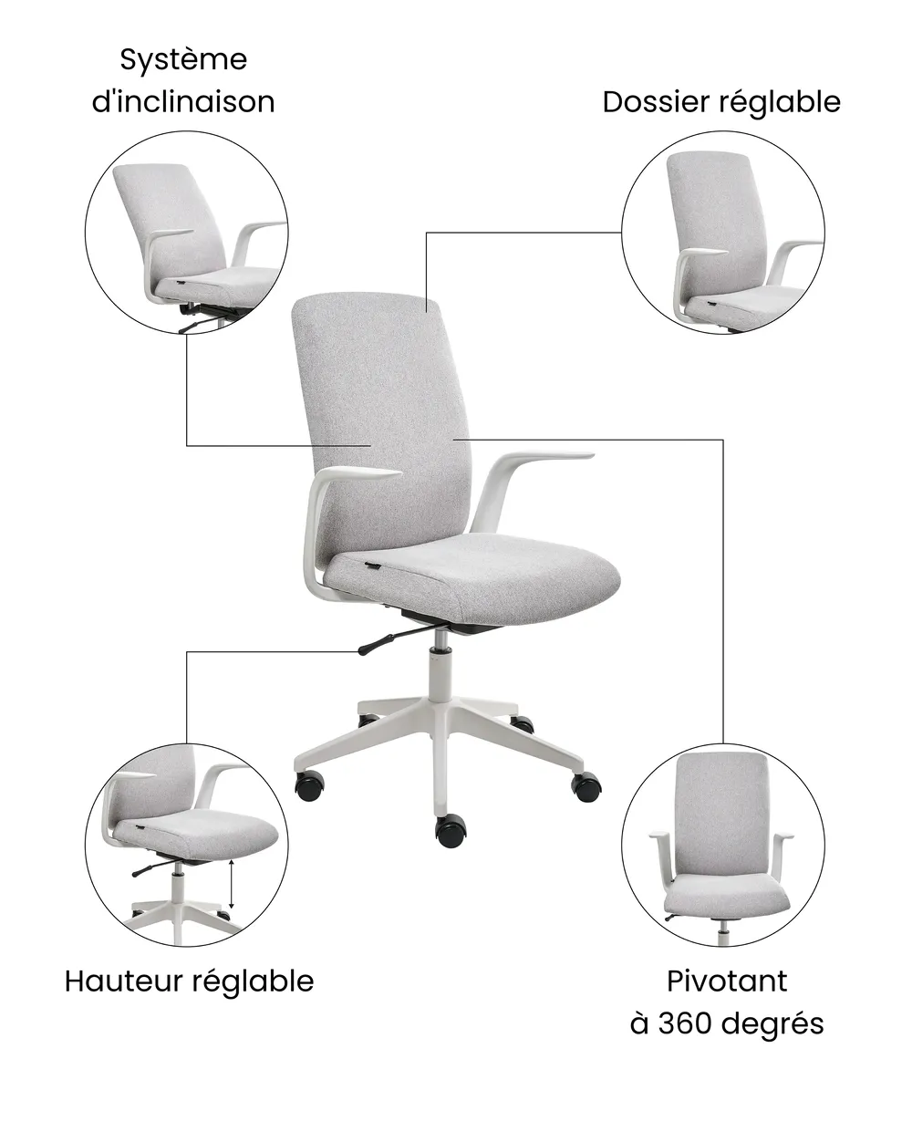 Chaise de bureau CAPTAIN Tissu Gris clair_1073365