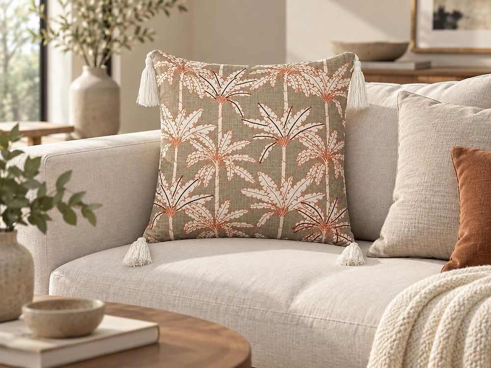 Dekokissen MELOBESIA 45 x 45 cm Baumwolle Beige Pflanzenmuster