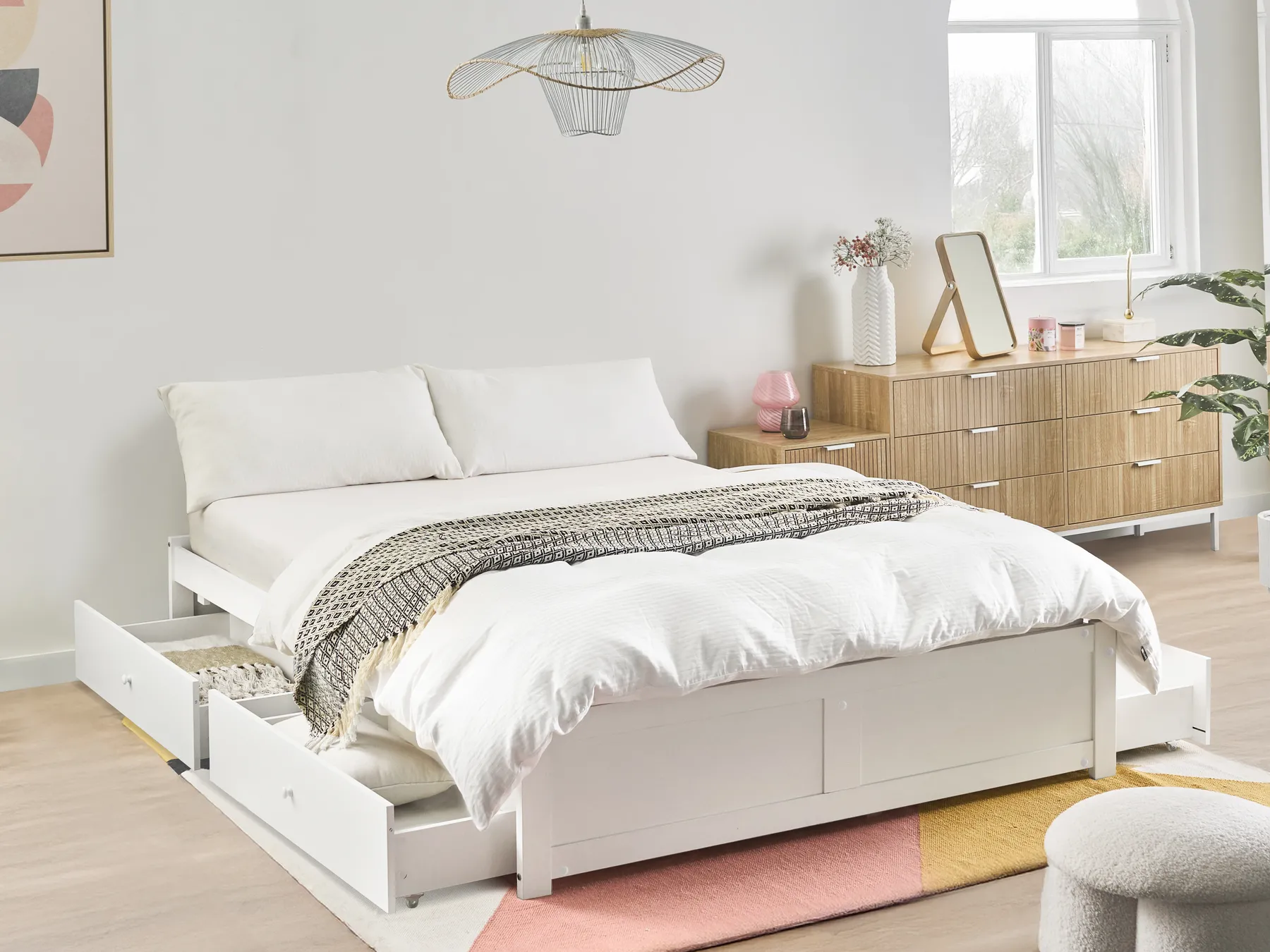 Bed with Storage Drawers without Headboard BRUX White 140 x 200 cm (EU Double)_1021245