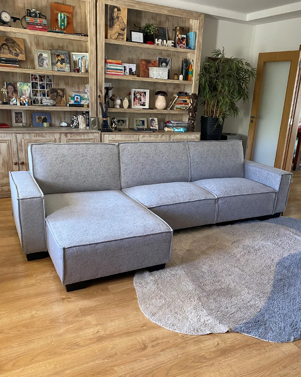 Corner Sofa Bed 3 Seater ROMEDAL Fabric Light Grey Right Hand_900975