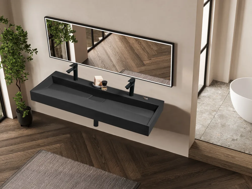 Wall Hung Double Basin QUENKO 1200 x 460 mm Mineral Cast Black