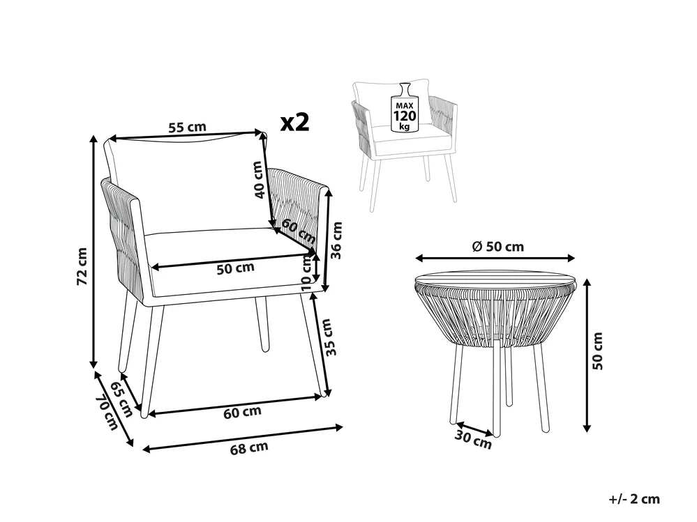 Bistro Set with Cushions GARGANO PE Rattan Grey_856727