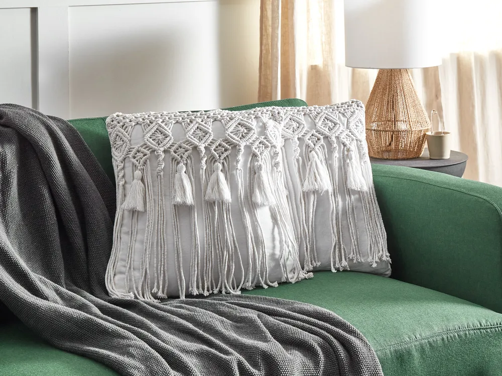 Dekokissen 2er Set BAMIAN 45 x 45 cm Baumwolle Cremeweiß Geometrisches Muster