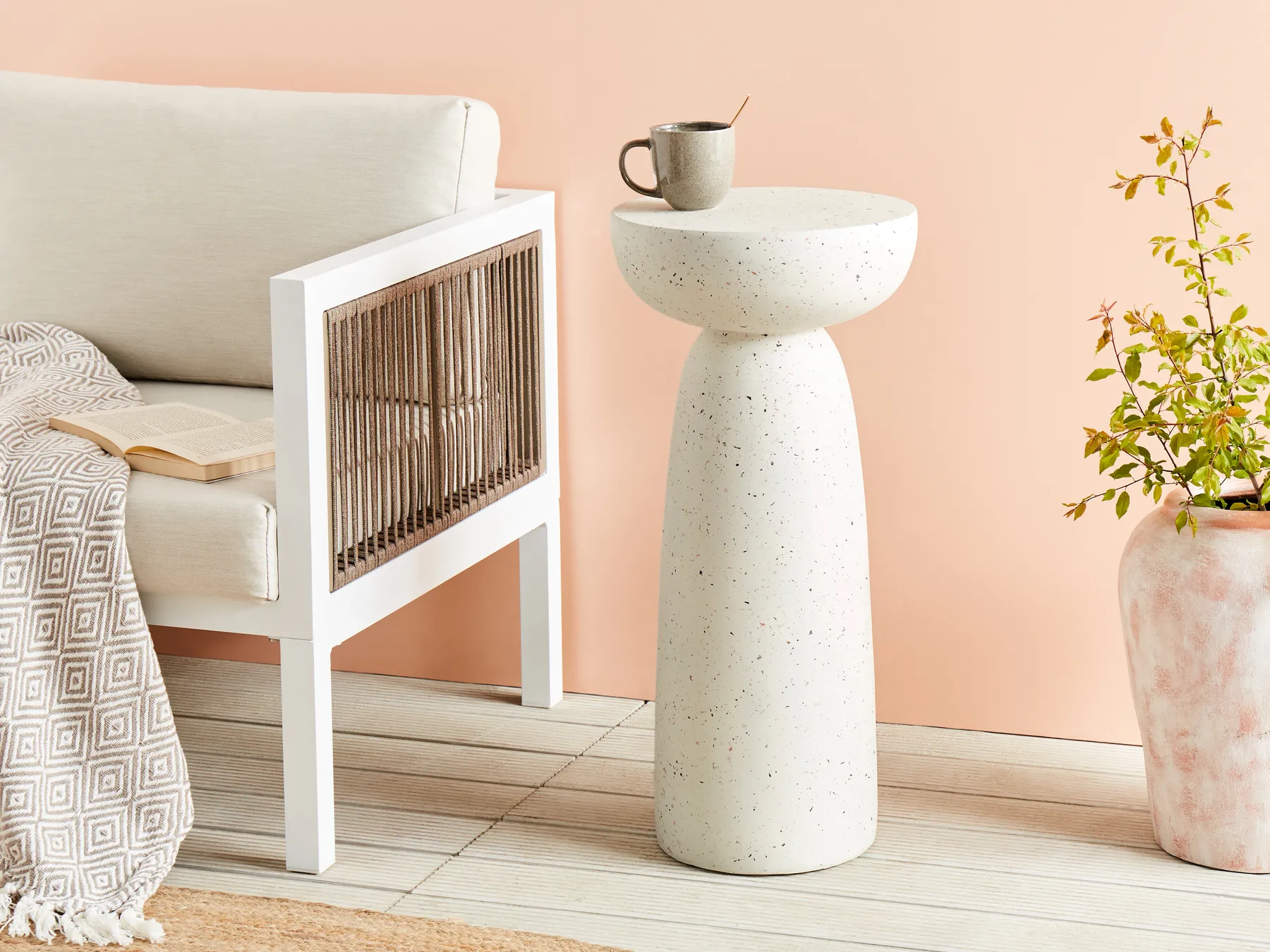 Beistelltisch CADINI 33 cm 33 cm Terrazzo Optik Cremeweiß_918865