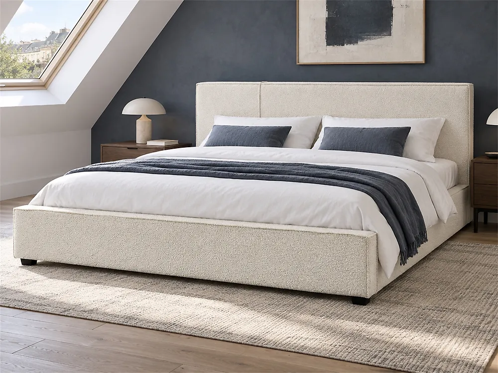 Bett mit Lattenrost Bouclé MIRANDE 180 x 200 cm Cremeweiß_1183981