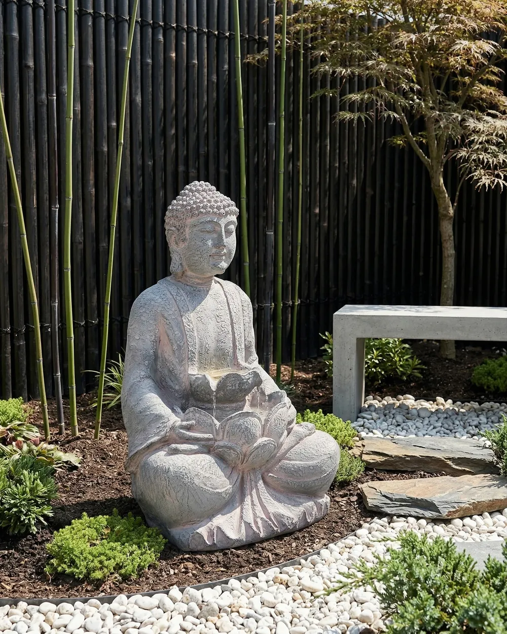 Gartenbrunnen LED URLANTE Buddha Grau