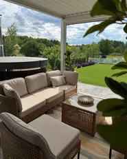 Lounge Set mit Tisch 6-Sitzer OMEGANA modular Polyrattan Hellbeige_1153787