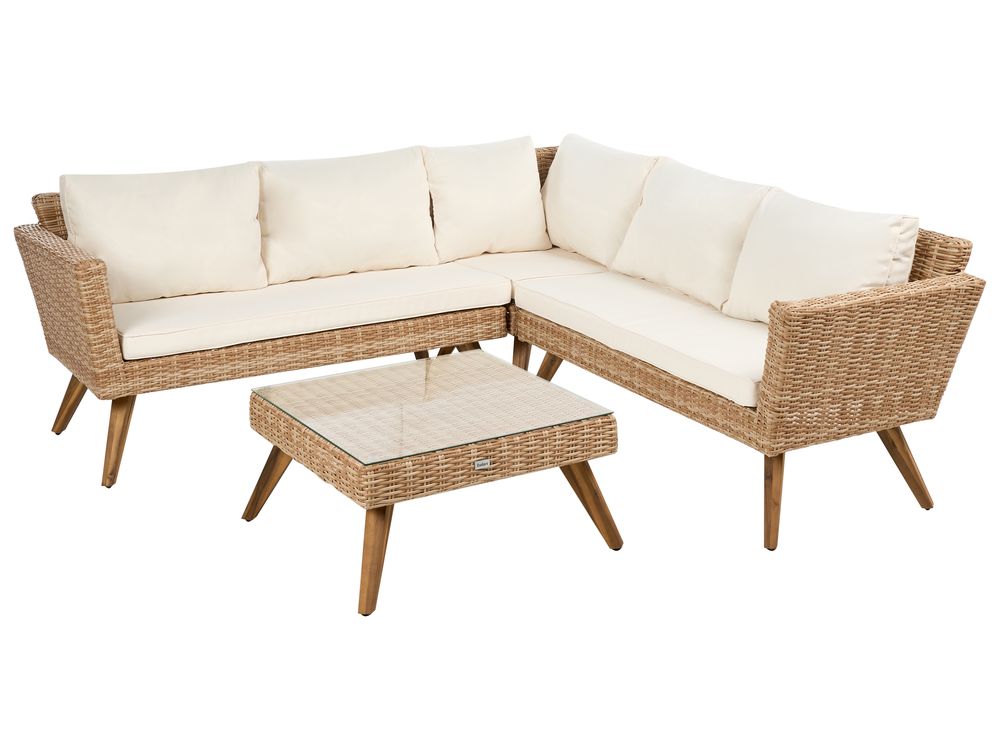 Garden Corner Sofa with Table 6 Seater VITTORIA PE Rattan Off-White