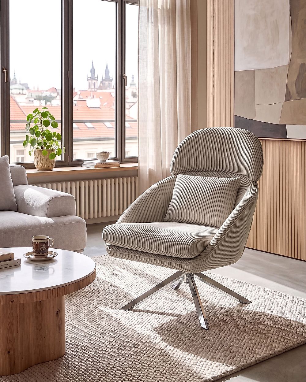 Swivel Armchair STORVORDE Corduroy Taupe